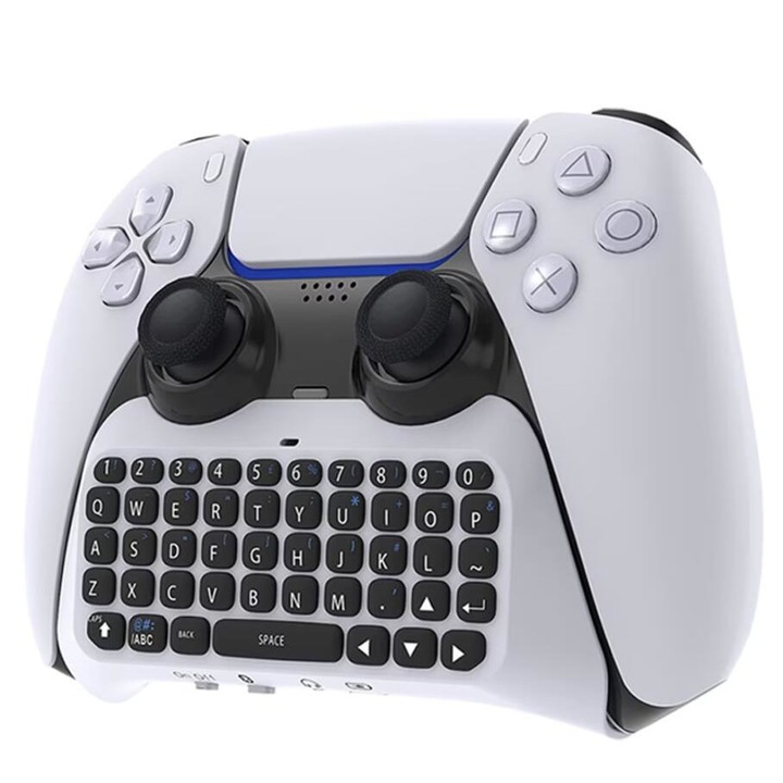 Контролерна клавиатура Dualsense PS5, Chigoods® QWERTY, чатпад, Bluetooth, 3,5 мм жак, геймпад с вграден високоговорител и микрофон, съвместимост с джойстик Playstation 5, USB C презареждащ се, бял