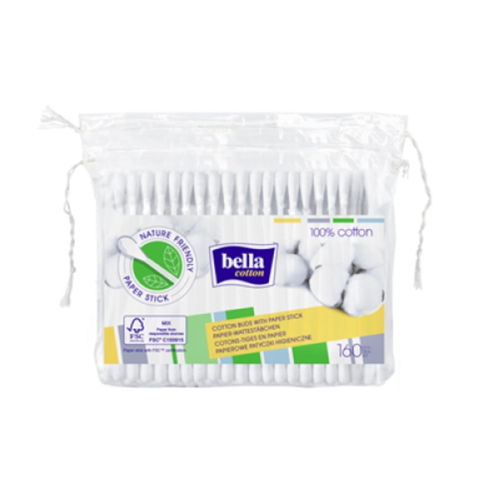 Betisoare cosmetice, Bella, Bumbac, 160 bucati, Alb