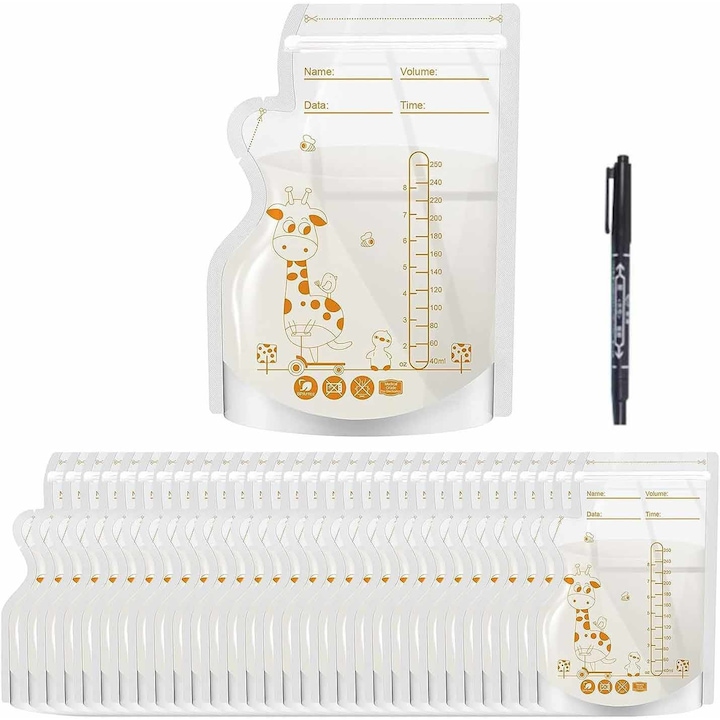 Комплект от 40 торбички за съхранение на кърма, градуирани, 250 ml, Nybgyy®, прозрачни