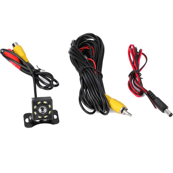 Camera spate auto, Axroad Mall, 12V, 8 LED-uri, Unghi 170­°, Clasa protectie apa IP68, Rezistenta la socuri si praf, Usor de instalat, Pentru camioane, furgonete, remorca, PC/Metal, Negru