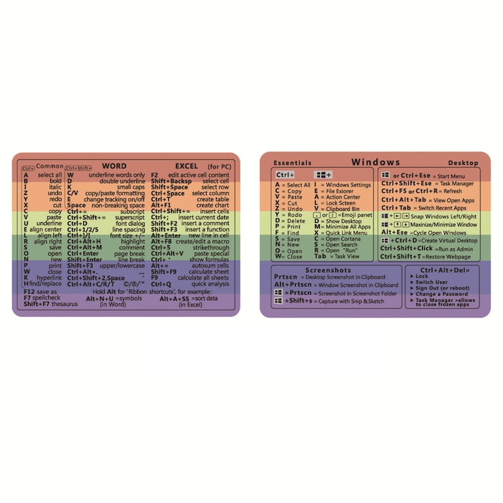 Стикери за преки пътища, Hggzeg, Преки пътища за операционни системи Windows, Word и Excel, С букви и цифри, Устойчиви на надраскване и вода, Свалящи се, Винил, 2 броя, 8,5x6 см, Многоцветни