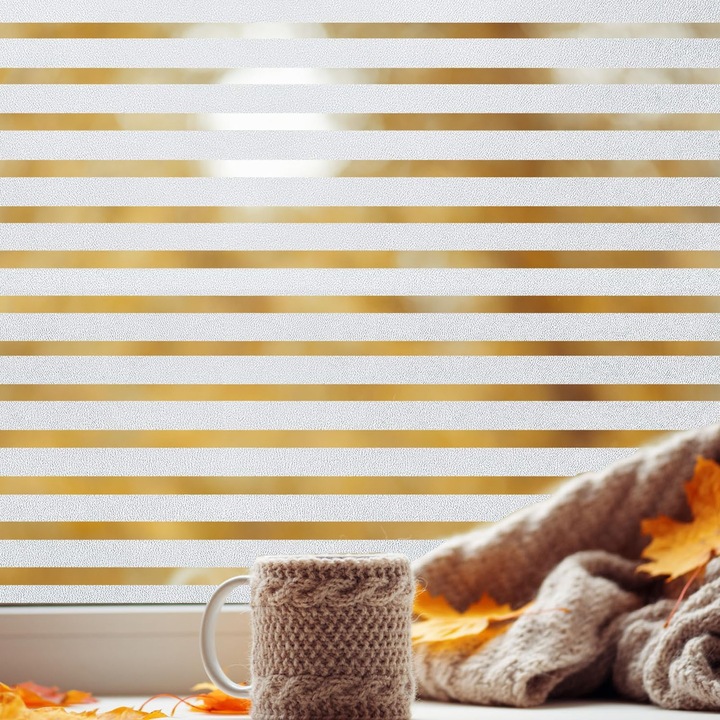 Folie Decorativa Pentru Geam, Hggzeg, Transparenta, Model Dungi Mate cu Latimea de 7 cm, Autocolant, Detasabil, Rezistent la zgarieturi si apa, Pentru Intimitate si Protectie Solara, Reutilizabil, PVC, 45x200 cm