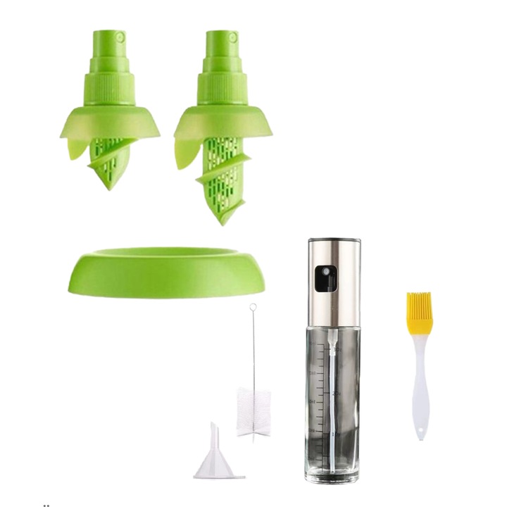 Set ustensile pentru gratar si bucatarie, sticla fara plumb, ABS, set 3 pensule pentru ulei, transparent-multicolor