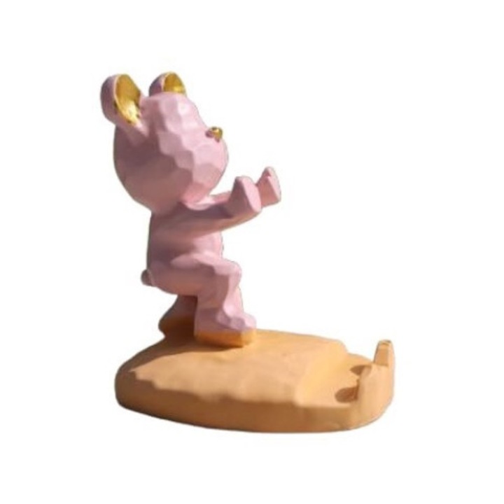 Telefontartó, maci formájú, dekoratív irodába, rózsaszín, 9,3x6,2x8cm