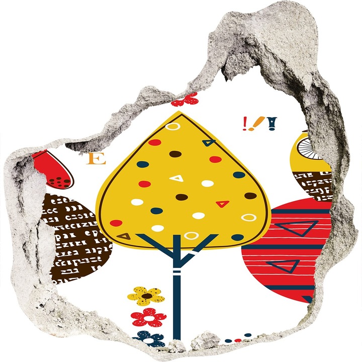 Autocolant decorativ pentru gaura, Tulup, Bufnite pe copac, Multicolor, 125x125 cm, 010120080050000006177