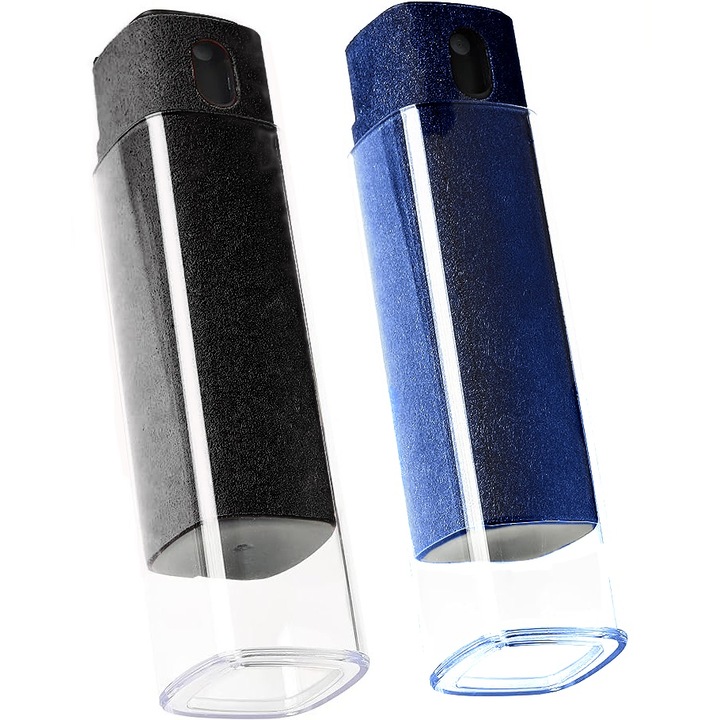 Un set de 2 bucati, telefon mobil, computer tableta, sticla de pulverizare a ecranului auto, spray si carpa din microfibra, negru si albastru