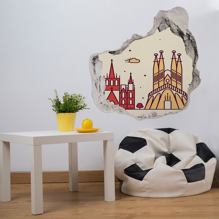 Autocolant decorativ pentru gaura. Tulup. Inscriptie Barcelona. Multicolor. 125x125 cm. 010120080050000007743