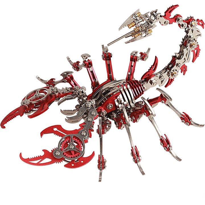 3D puzzle, skorpió modell, fém, 454 darab, piros, 18x17x14cm, felnőtteknek és 14 év feletti gyerekeknek