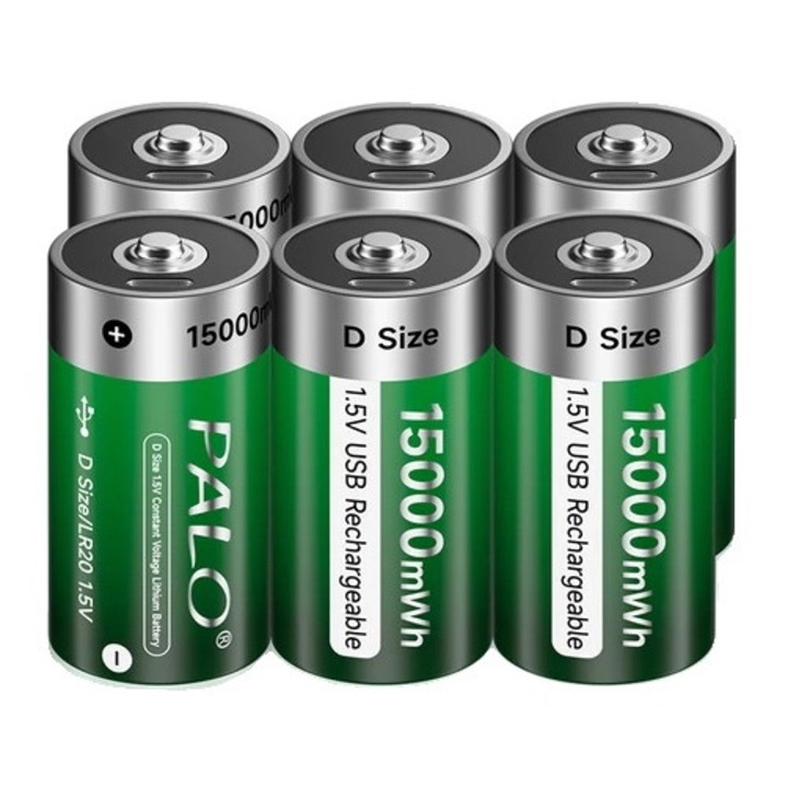 PALO 6 db újratölthető akkumulátor készlet, Li-Ion, 15000mWh, USB, D