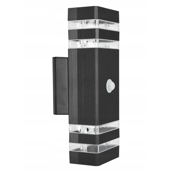 Lampa de exterior, fatada, LED, gradina, fir 2xGU10, senzor de miscare PIR, aspect modern, instalare usoara