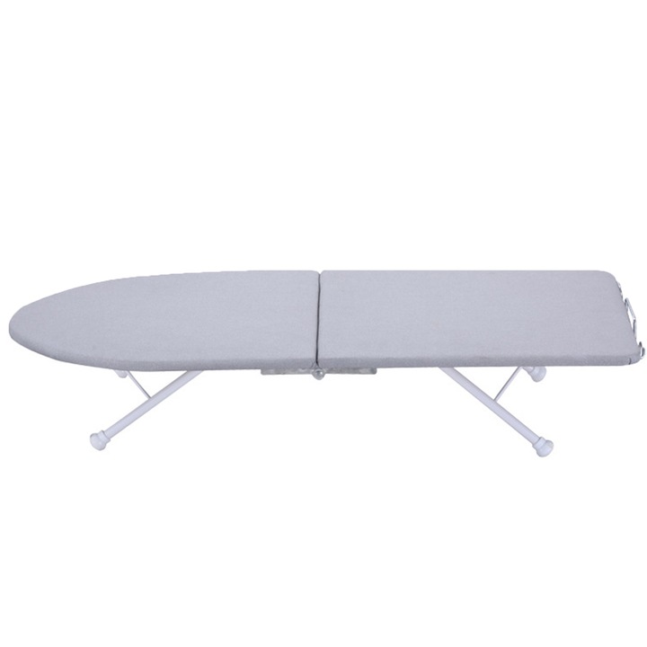 Masa de calcat, SINBINTA, Pliabila, Rezistenta la temperaturi ridicate, Protectie la calcat, Puternica si robusta, Cu carlige si rafturi, Usor de instalat, Pentru spalatorie mica, camin de facultate, Otel carbon/Lemn, 98 x 30 x 15.5cm, Gri