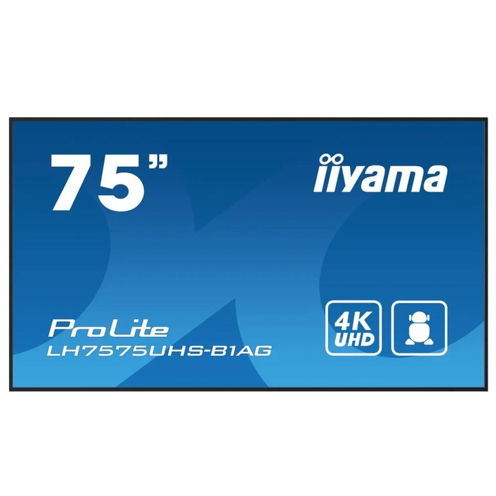 IPS LED professzionális kijelző Iiyama 75" LH7575UHS-B1AG, UHD 3840 x 2160, HDMI, DisplayPort, fekete hangszórók