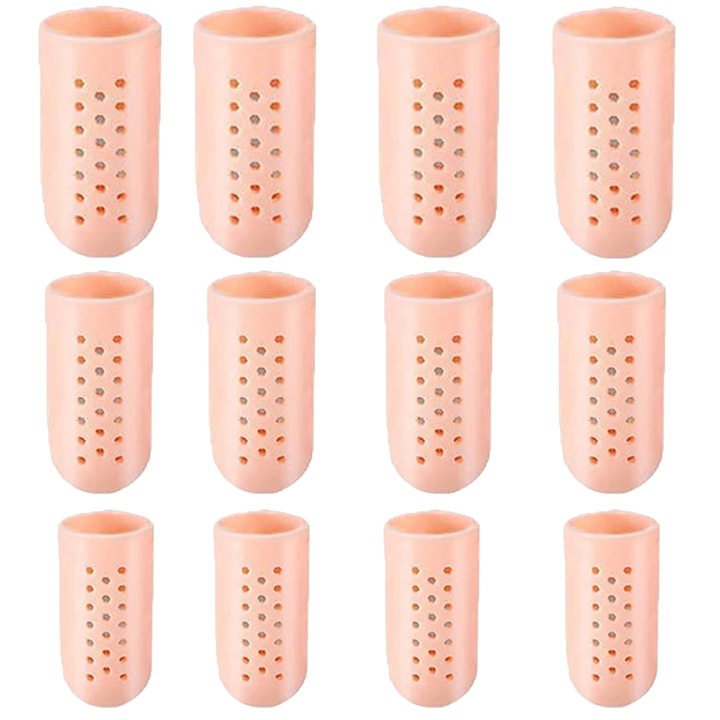 Set 12 protectii pentru degetele de la picioare, SINBINTA, Anti-uzura, Design perforat, Rezistent la transpiratie, Respirabil, Analgezic, Moale si elastic, Pentru alergare, baschet, dans, Gel de silica, S/M/L, Portocalie