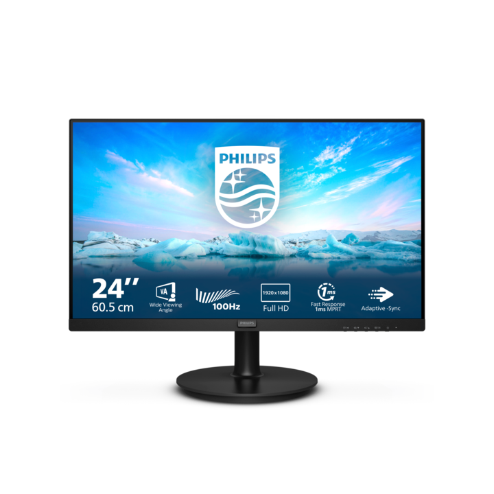 Monitor Philips LED VA 23,8", FHD, 100 Hz, 1 ms MPRT, HDMI, FlickerFree, alacsony kék, hangszórók, fekete, 241 V8LAB