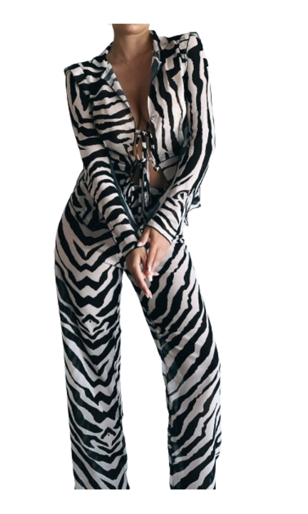 Compleu Dama, Doua Piese, De Vara, Imprimeu Zebra, Elia Swimwear, Alb | Negru