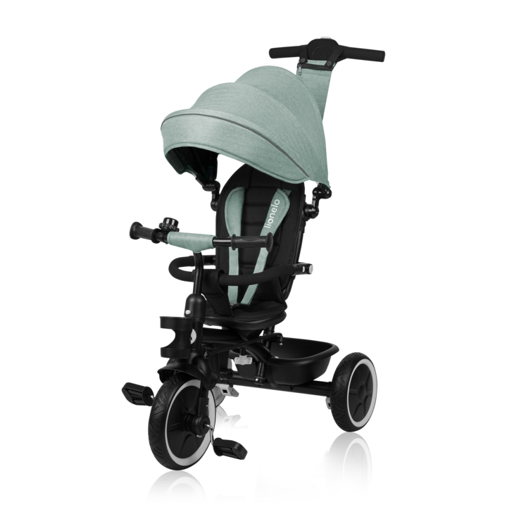 Детска триколка, Lionelo, Berry, 2 в 1, Мултифункционална, Опора за крака, Контрол на посоката, Реверсивна седалка, Въртене на 360 градуса, Използва се до 5 години, Стоманена конструкция, Отговаря на стандарт EN71, Зелена