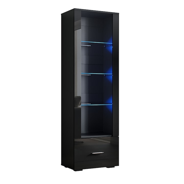 Vitrina, Cu iluminare LED si sertare, 55x35x172cm