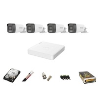 Kit de supraveghere audio-video complet 4 camere Hikvision 5 Mp, Smart Hybrid Light IR si ColorVu 40m, 1Tb
