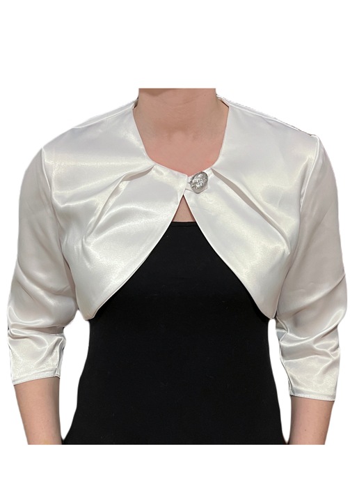 Bolero din satin alb cu maneci 3/4 si nasture - JUDYTA, Alb