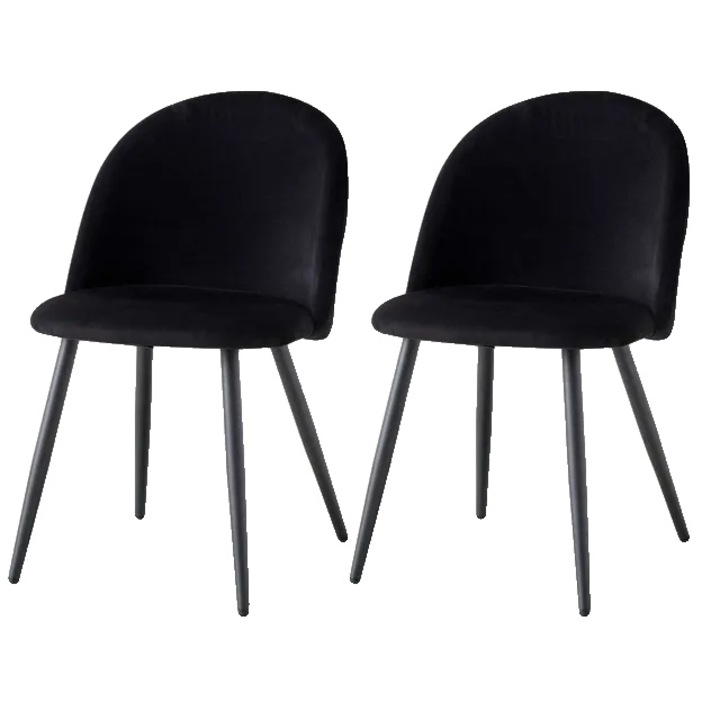2db-os székkészlet, Nordic Design, bársony/fa/fém, fekete, 80x48x43cm