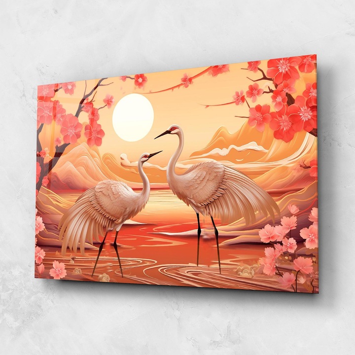 ARTHUB, Стъклена картина 60x80cm, Спалня и Дневна, модерни, азиатски, Chinese Pink Painting