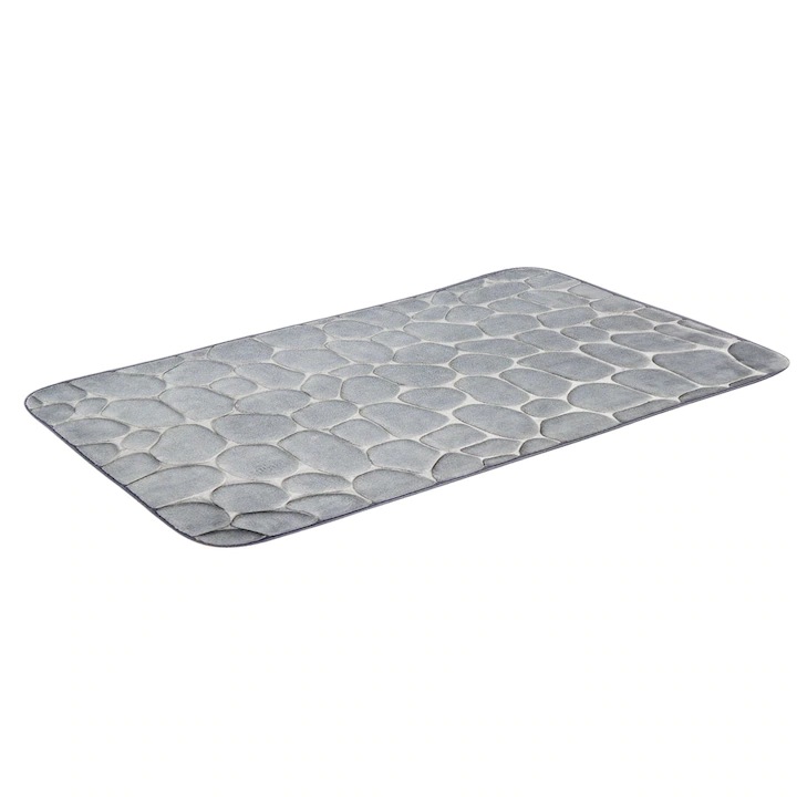 Covoras baie, spuma cu memorie, super absorbant, antiderapant, Gri deschis, 50x80cm