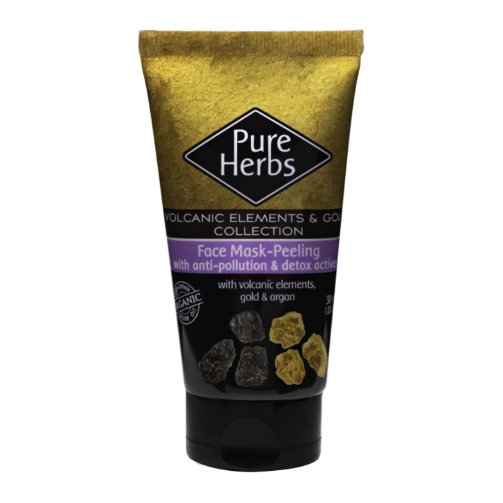 Masca pentru peeling facial, Pure Herbs Collections, aur coloidal/carbune activ, 30ml