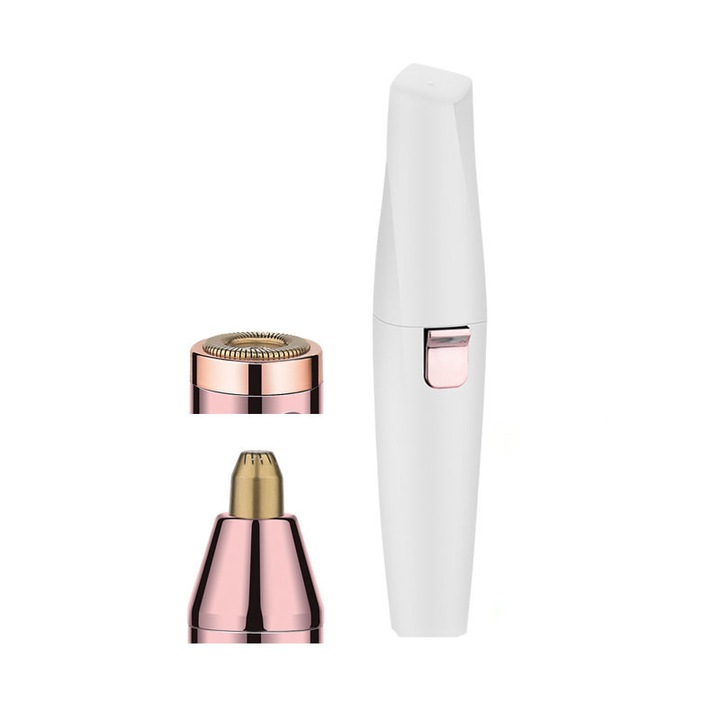 Aparat de tuns 2-in-1, reincarcabil USB, pentru urechi/picioare/sprancene, lame argint, alb