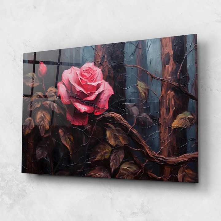 ARTHUB, Стъклена картина 60x80cm, Спалня и Дневна, модерни, живописна текстура, Pink Rose Art