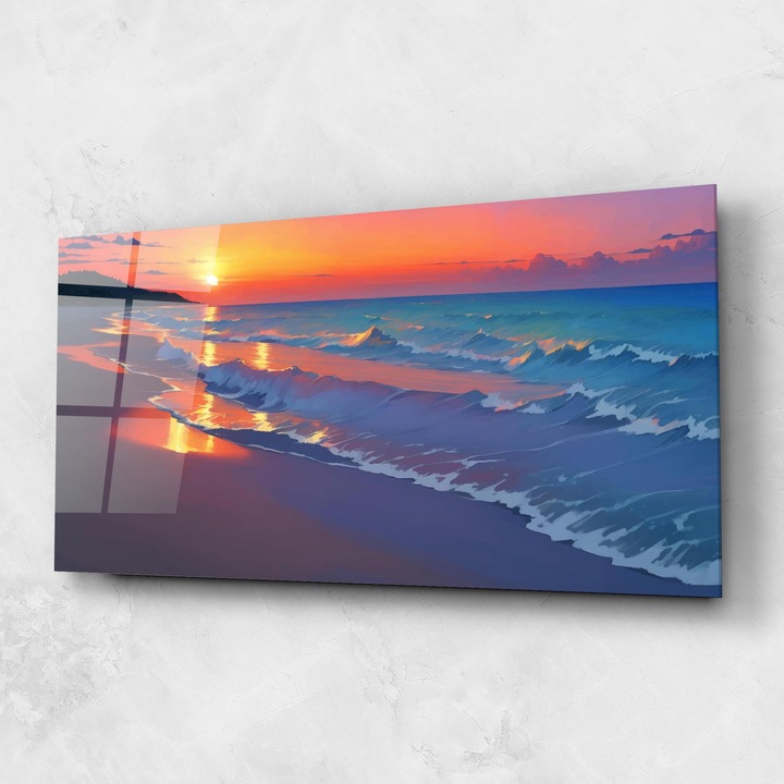 ARTHUB, Стъклена картина 60x120cm, Спалня и Дневна, пейзажи, залез, Dreamy Beach Sunset