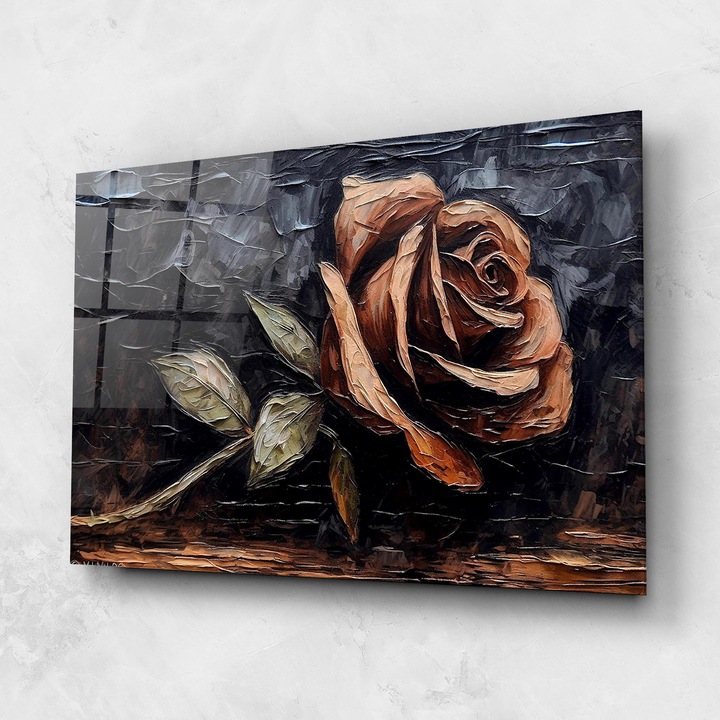 ARTHUB, Стъклена картина 60x80cm, Спалня и Дневна, модерни, живописна текстура, Dirty Red Rose Art