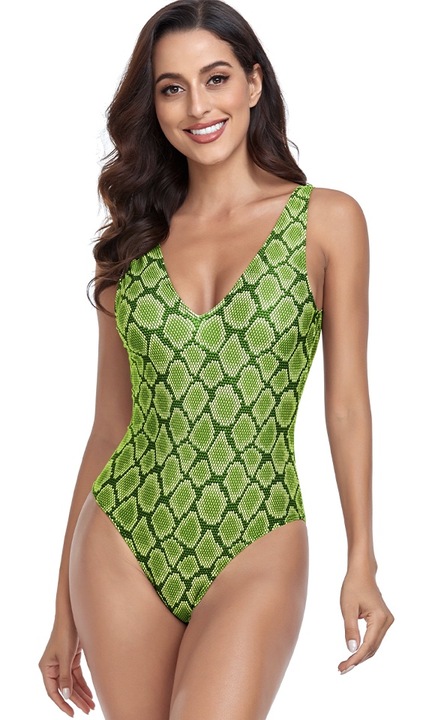 Costum de baie decolteu adanc in V, cupe detasabile, verde, Verde, XL