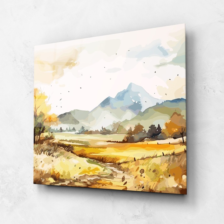 Tablou Sticla, 60x60cm, Dormitor si Living, Peisaje, Rural, Mountain Rural View