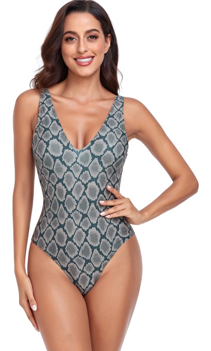 Costum de baie intreg, decolteu adanc in V, cupe detasabile, gri, L