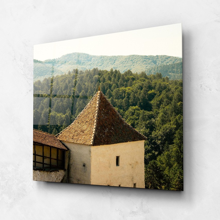 Tablou Sticla, 60x60cm, Dormitor si Living, Peisaje, Rural, Mountain Church