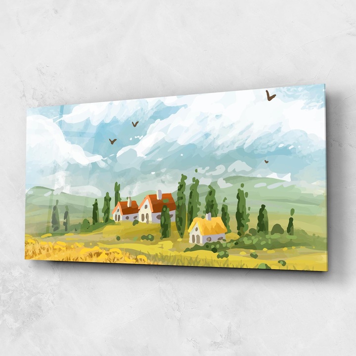 Arthub, Üvegkép, 60x150cm, Hálószoba és Nappali, Tájképek, Vidéki, Orange Yellow House