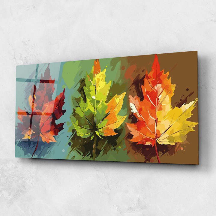 Arthub, Üvegkép, 60x150cm, Hálószoba és Nappali, Tájképek, Ősz, Three Leaves