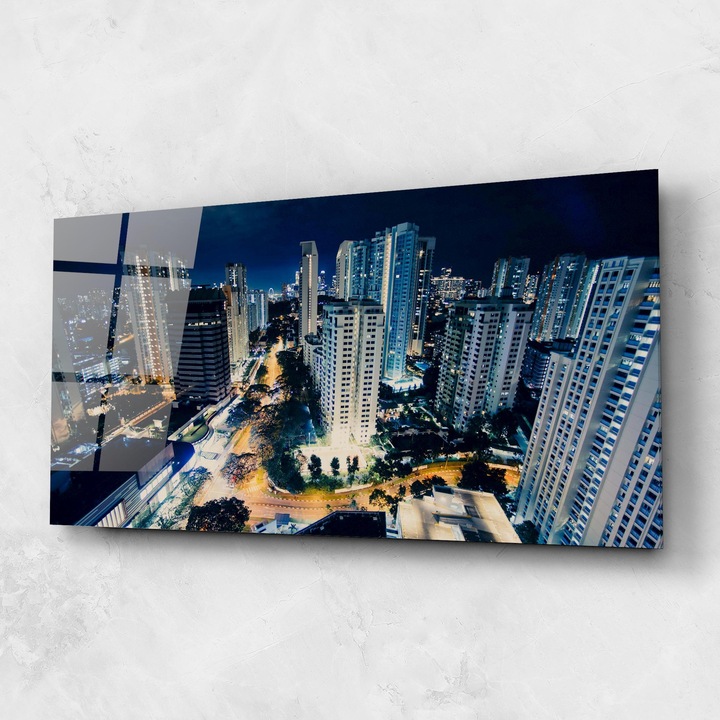 Arthub, Üvegkép, 60x150cm, Hálószoba és Nappali, Tájképek, Városi, Night City View