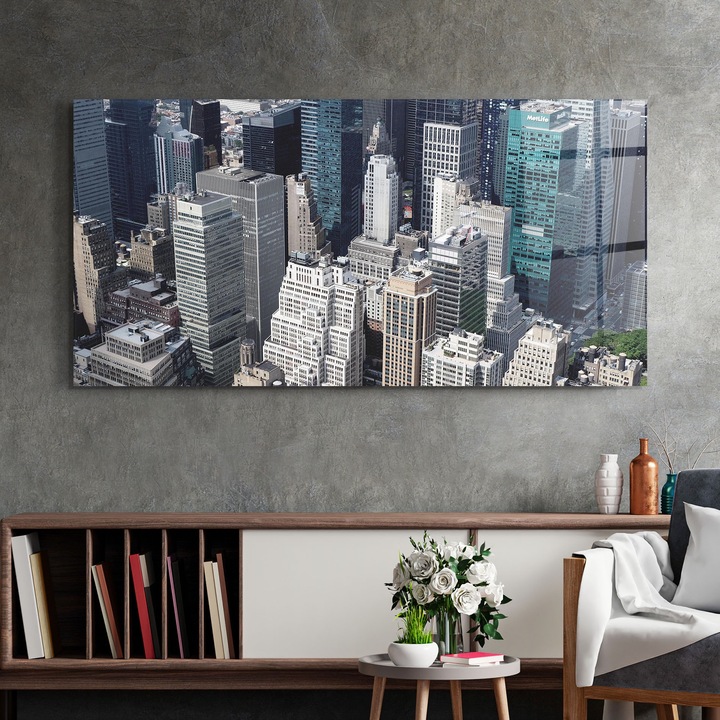Tablou Sticla, 60x120cm, Dormitor si Living, Peisaje, Urbane, High Tower Buildings