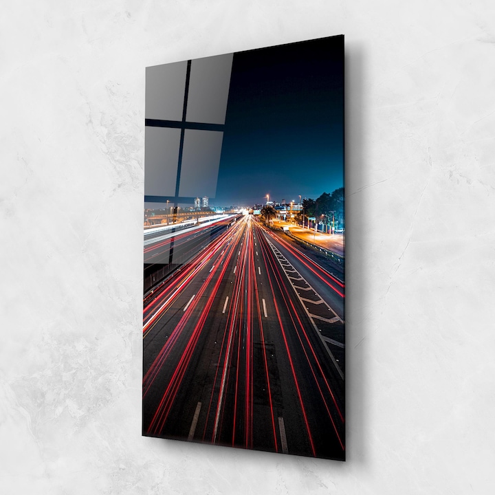 Arthub, Üvegkép, 60x150cm, Hálószoba és Nappali, Tájképek, Városi, Red Car Lightgs