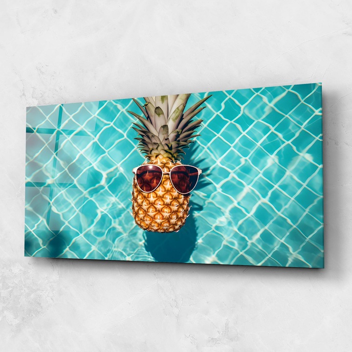 ARTHUB, Стъклена картина 60x150cm, Спалня и Дневна, пейзажи, лято, Pineapple In Pool