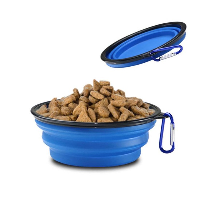 Комплект 2 купи за хранене на животни, SANFACE, Силикон, 350 мл, Син