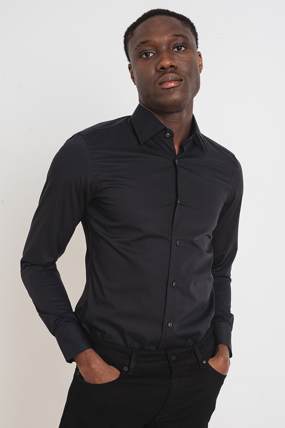 BOSS, Camasa slim fit Hank Kent, Negru, 39