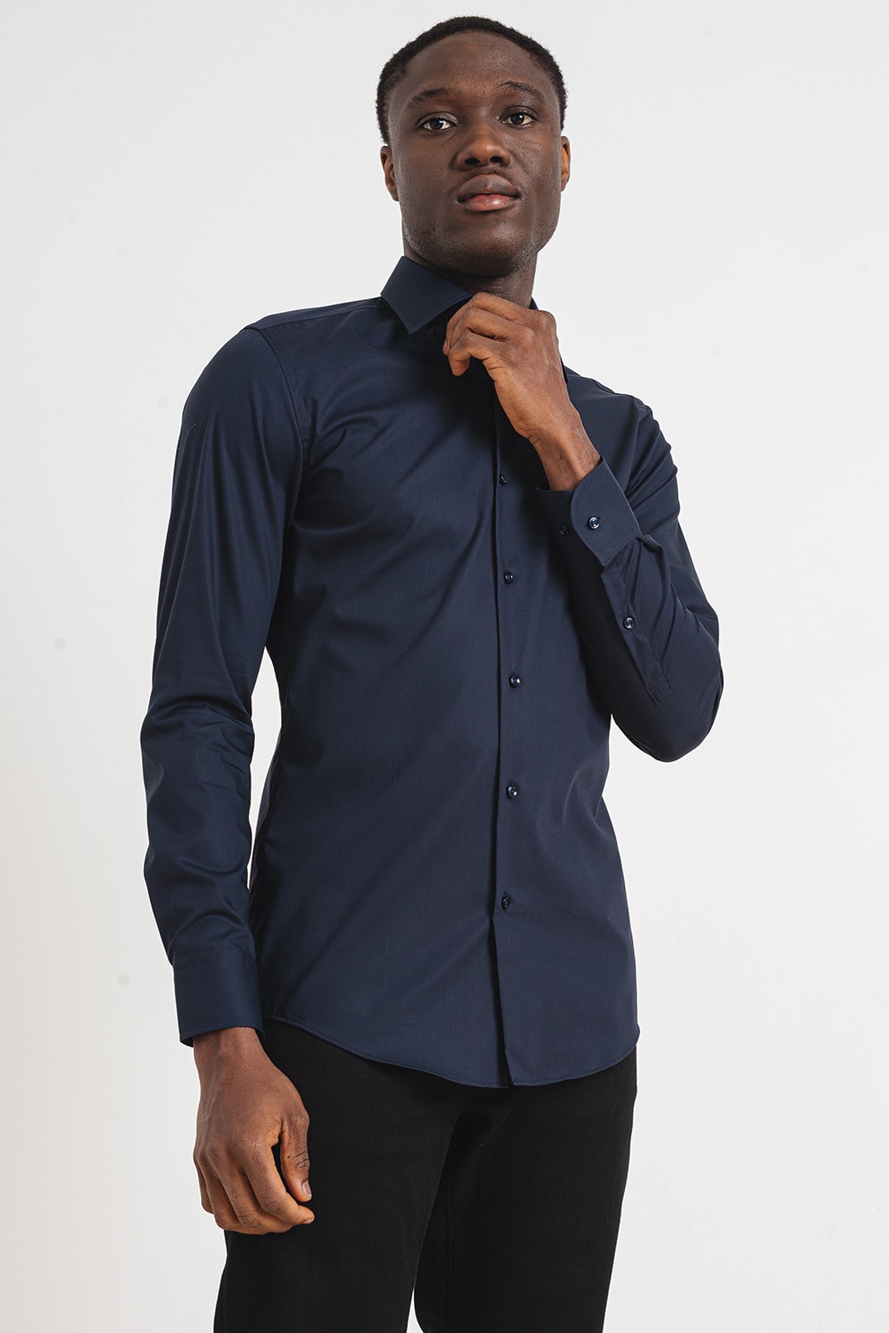BOSS, Camasa slim fit Hank Kent, Bleumarin, 41