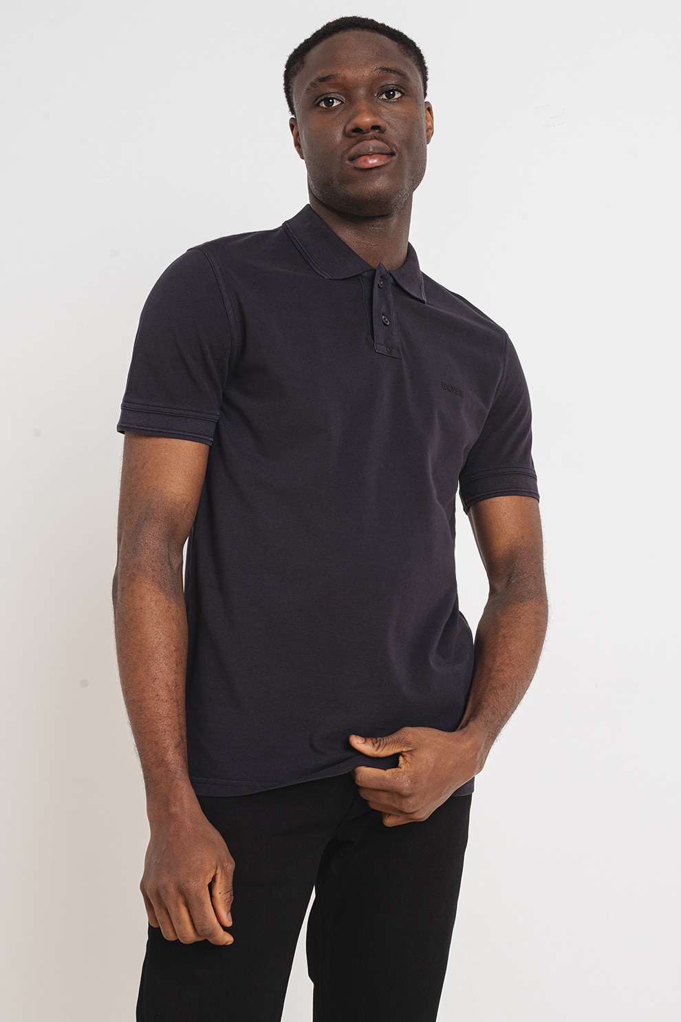 BOSS, Tricou polo de bumbac pique Prime, Negru, S