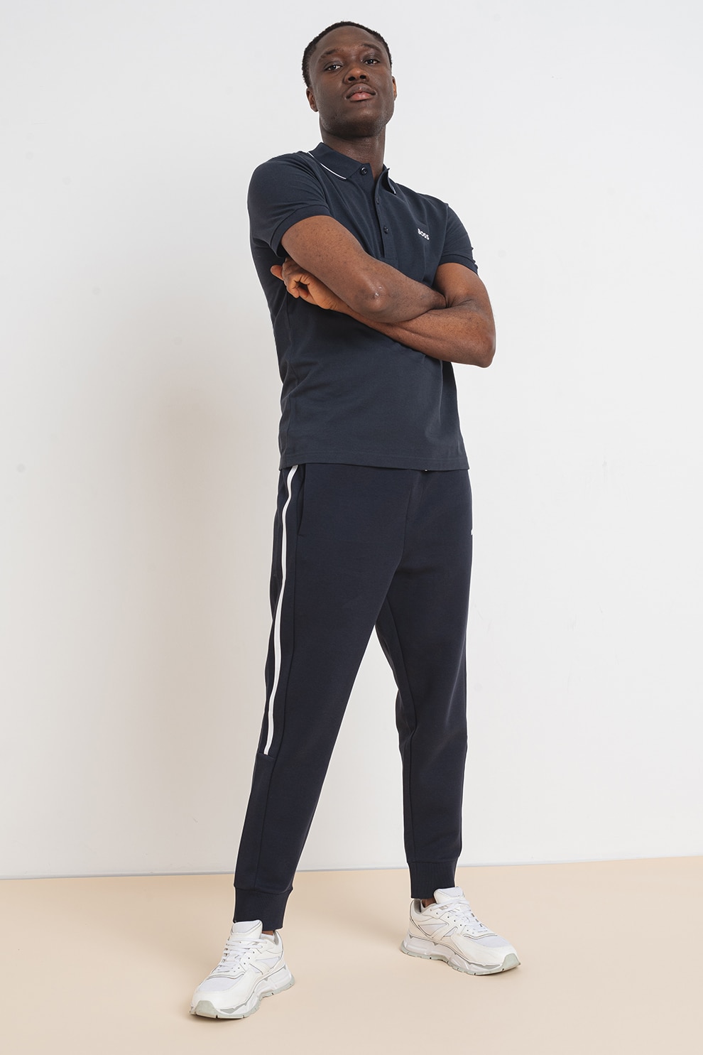 BOSS, Tricou polo slim fit Paule, Gri inchis, L