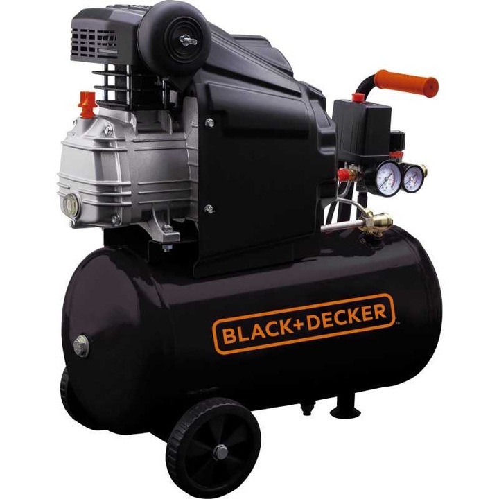 Компресор Black & Decker BD 160/24, 1100 W, 230 V, 1.5 HP, 160 л/мин въздушен поток, 8 бара максимално налягане, 24 л капацитет на резервоара