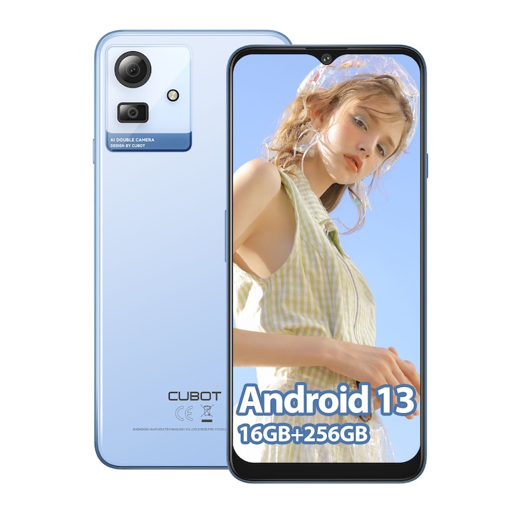 Telefon mobil CUBOT Note 50, Dual SIM, 16GB RAM, 256GB/1TB ROM, 4G, 50MP camera, Octa Cores, 5200mAh, NFC, GPS, Fingerprint, Ice Blue