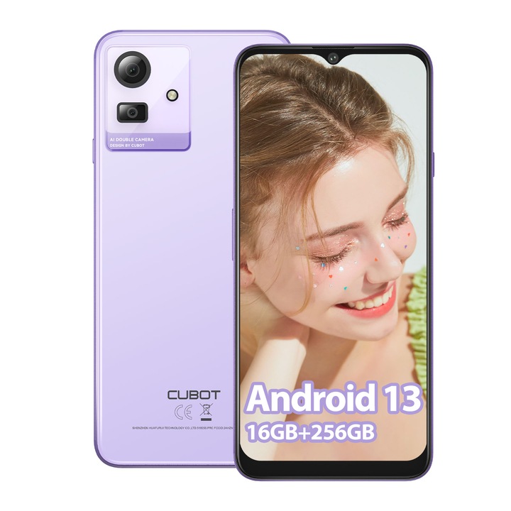 Telefon mobil CUBOT Note 50, Dual SIM, 16GB RAM, 256GB/1TB ROM, 4G, 50MP camera, Octa Cores, 5200mAh, NFC, GPS, Fingerprint, Violet