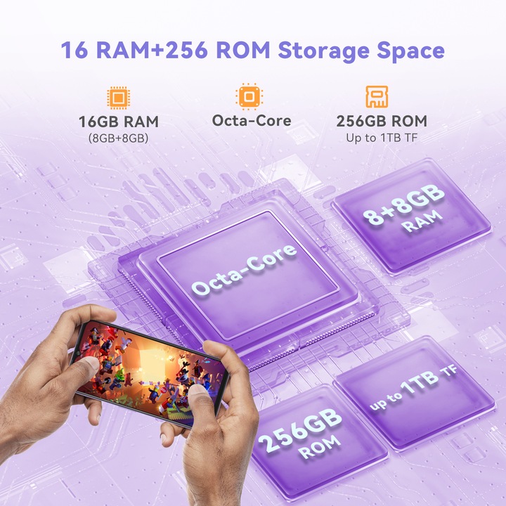 Мобилен телефон CUBOT Note 50, Dual SIM, 16GB RAM, 256GB ROM, 4G, Octa Core, Purple